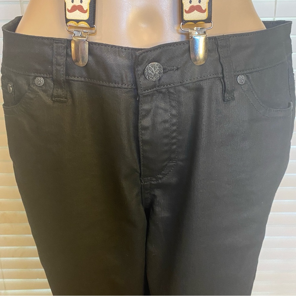 prAna Jett Coated Waxed Black Skinny Fitted Lo-Rise Ankle Jeans Pants Size 8 EUC - Picture 4 of 9